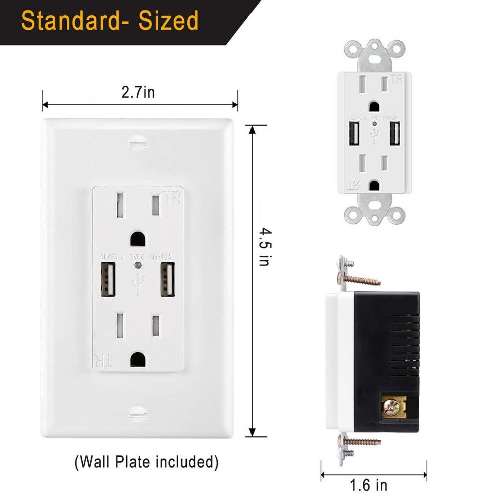 Quality Black Color 125V 15A Duplex USB Plug