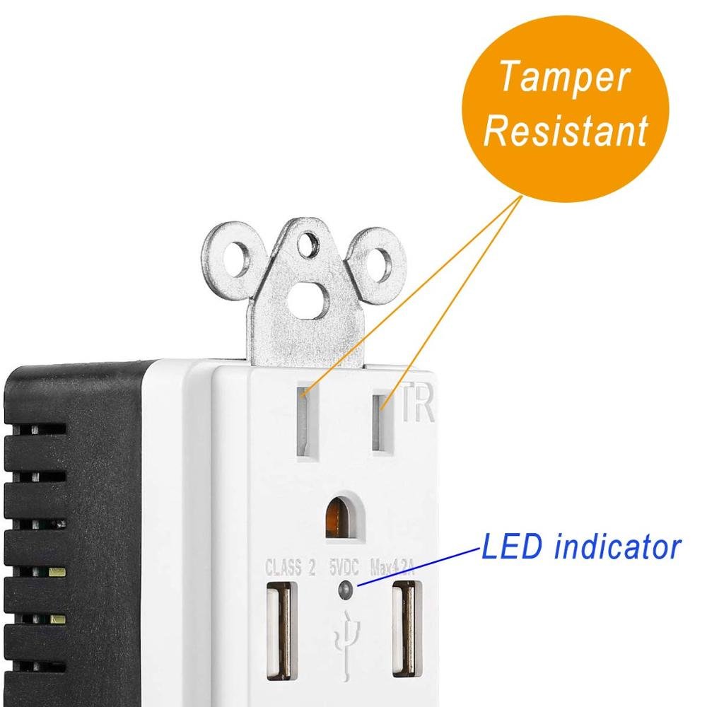 Quality Black Color 125V 15A Duplex USB Plug