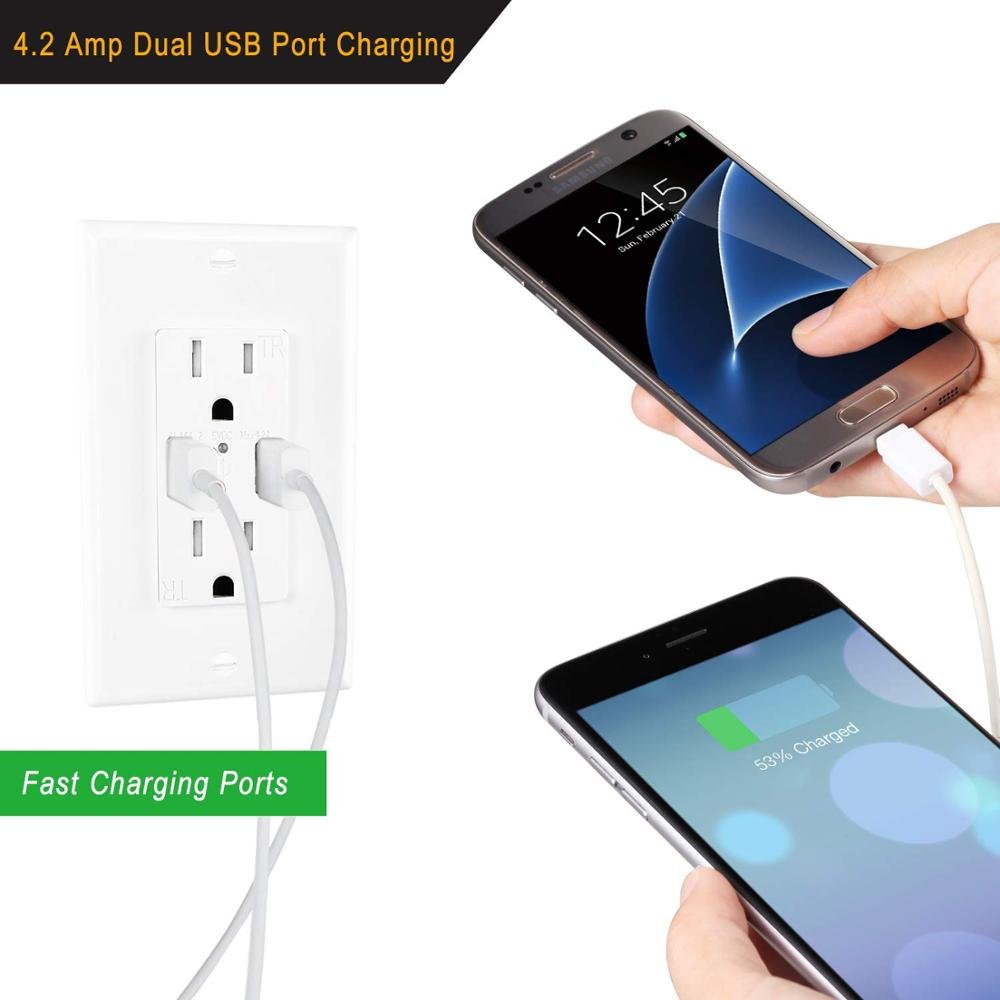 Quality Black Color 125V 15A Duplex USB Plug