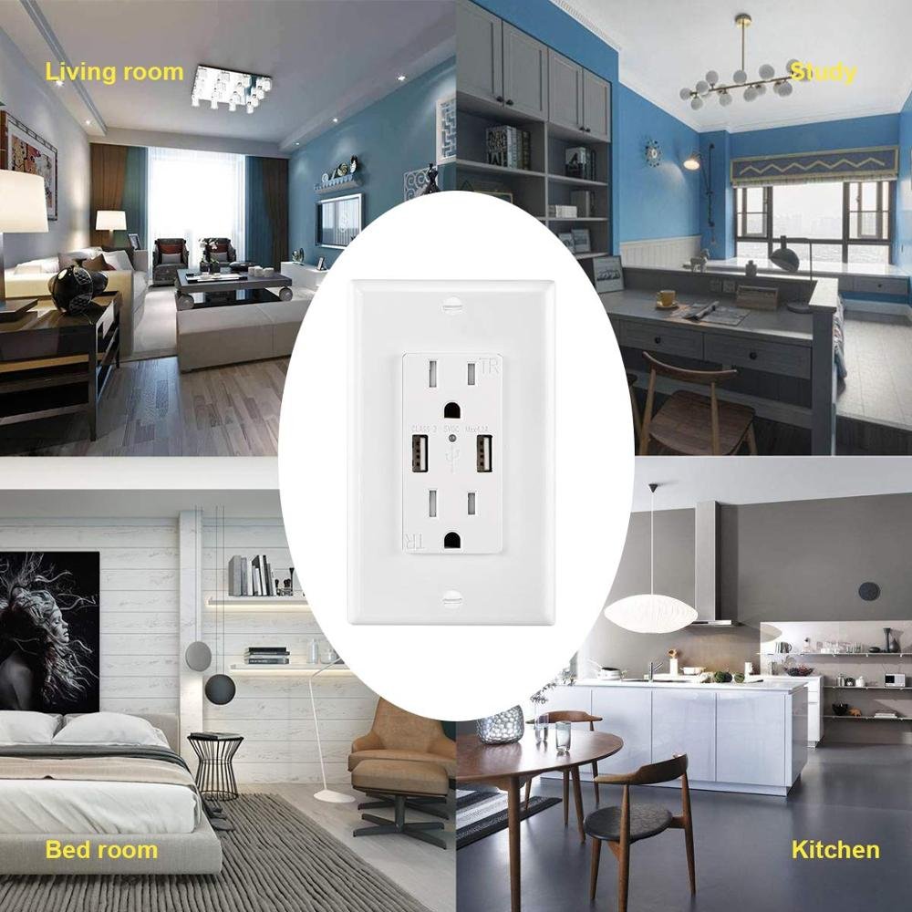Quality Black Color 125V 15A Duplex USB Plug
