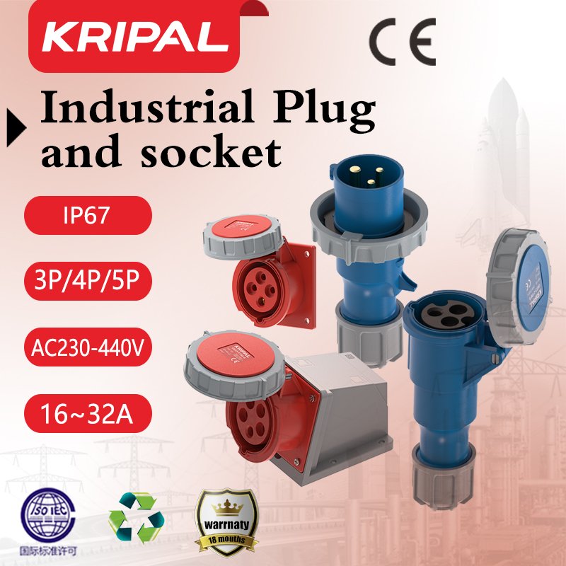 KRIPAL UKS3-A IP67 Waterproof industrial electrical plug and socket connector 3pin 4pin 5pin 32amp CEE socket European st
