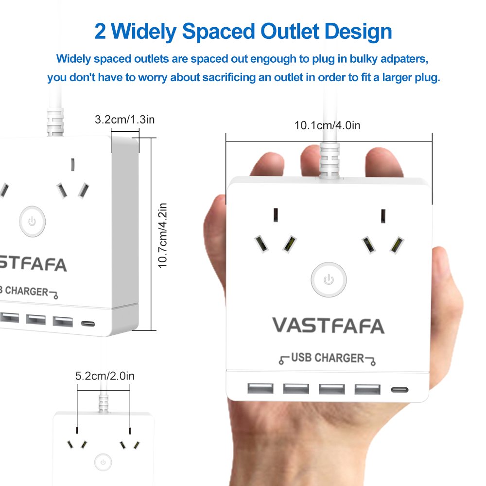 Vastfafa Customized AU Plug 4 USB-A Ports 1Type-C Surge Protector Power Strip for Household Appliances with usb port
