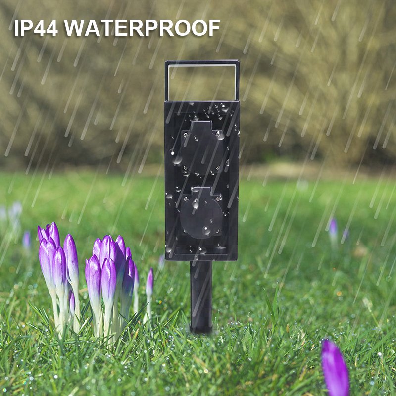 2 way Movable PC Plug Socket for Garden BBQ IP44 Waterproof with Ground Spike Multifunctional Garden Socket