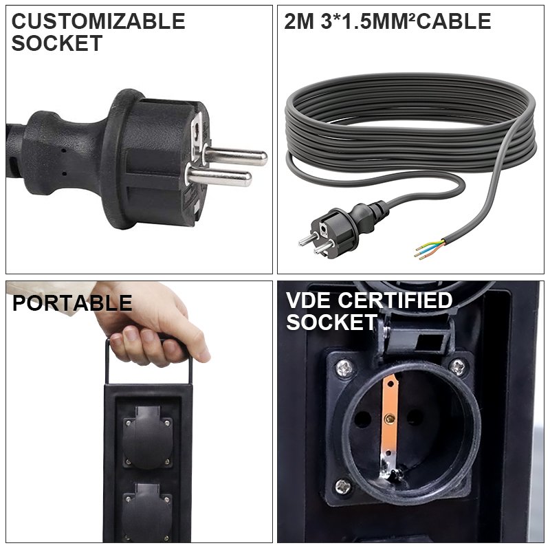 2 way Movable PC Plug Socket for Garden BBQ IP44 Waterproof with Ground Spike Multifunctional Garden Socket