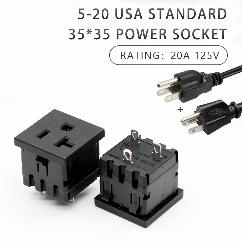NEMA 5-20R 5-15R 20A US 3 Pins Power Socket Plug Panel Mount Type Female Connectors