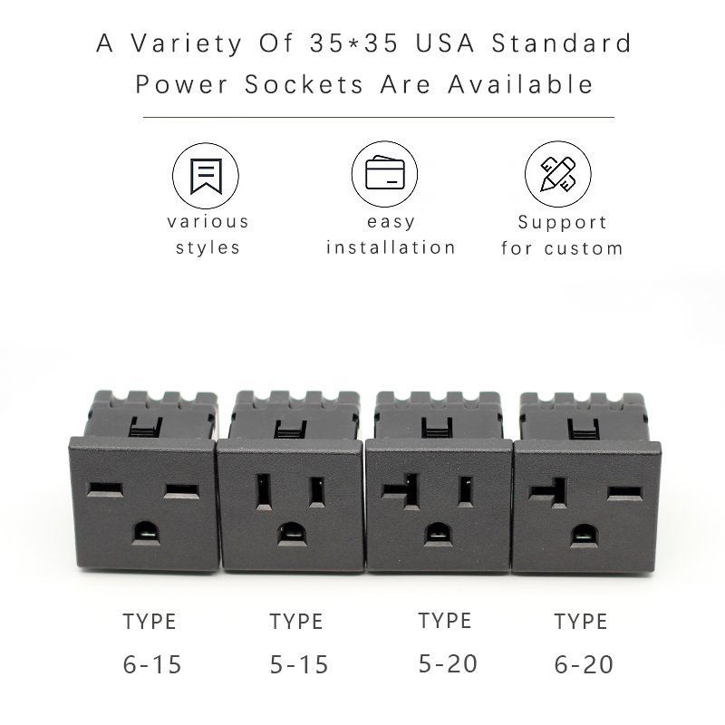NEMA 5-20R 5-15R 20A US 3 Pins Power Socket Plug Panel Mount Type Female Connectors