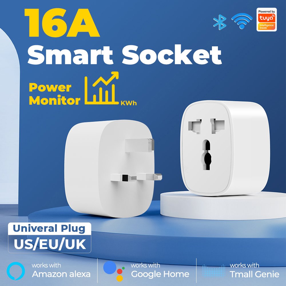 Adapter Smart Life App Voice Google Home Alexa Power Monitor 16A Universal Tuya Wifi Smart Socket Us Eu Uk Plug Outlet