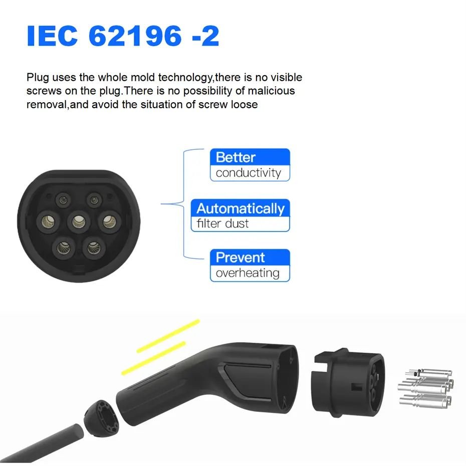16A 32A IEC62196-2 AC Type 2 ev charging connector female Mennekes ev charging plug with 5m cable