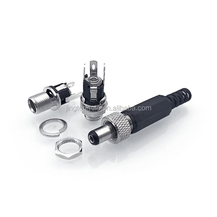 JT 1set 5.5mm x 2.1mm Lockable DC power Plug and DC-025BM DC Power jack Socket Female Panel Connector