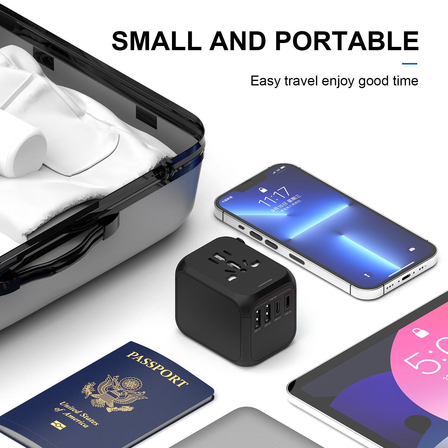 All In One Universal Usb Travel Power Adapter With 2 Usb Port And Type-c International Wall Charger Worldwide Ac Power Plug