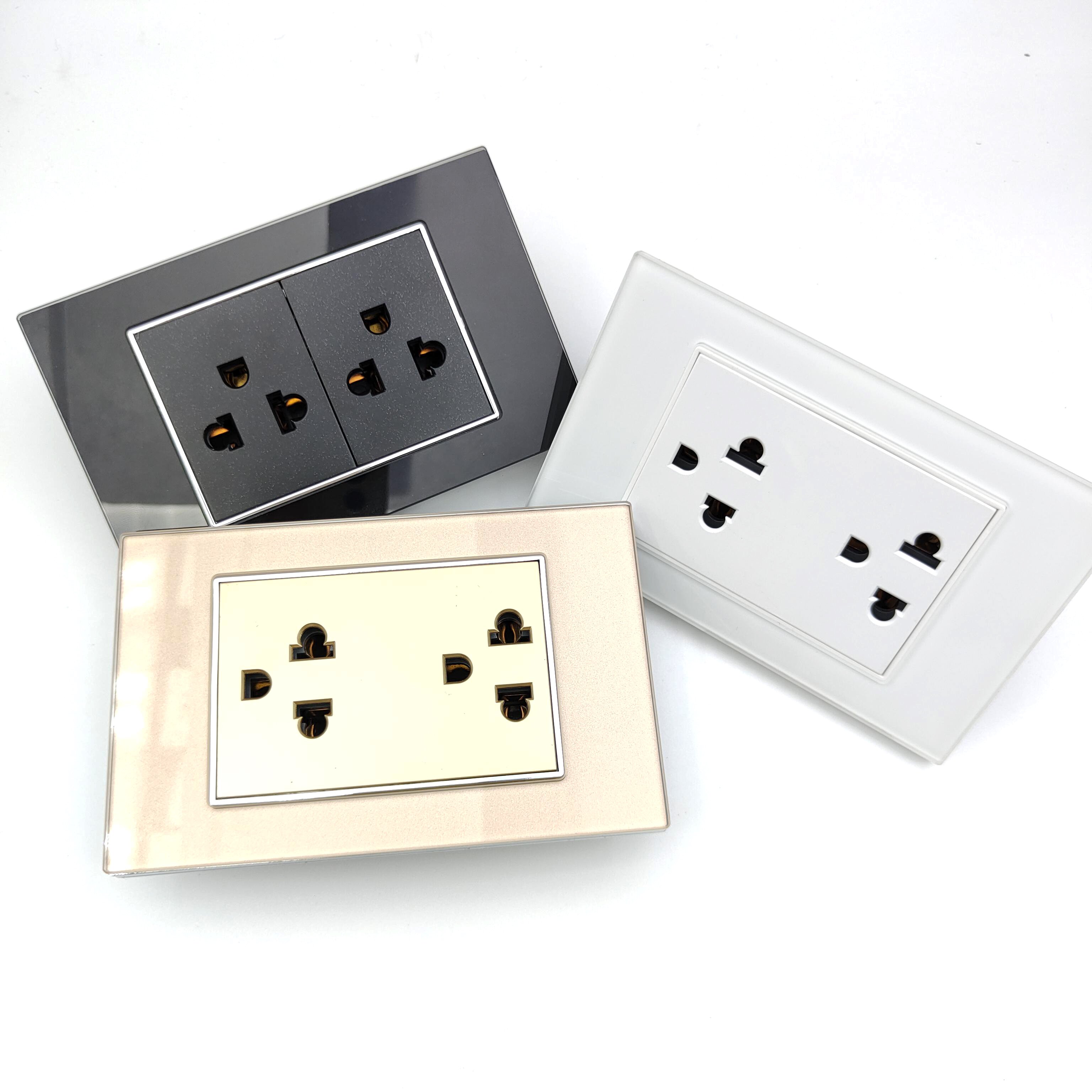 OEM ODM 2023New 110-250V AC Plug Glass US America Socket 6 Pins Universal Wall Socket
