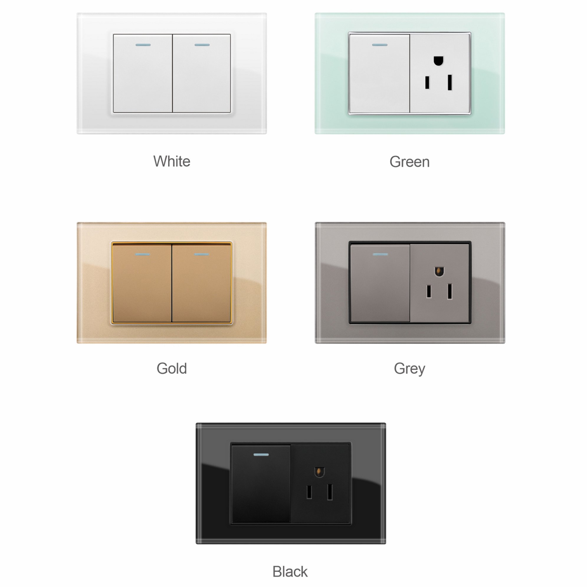 OEM ODM 2023New 110-250V AC Plug Glass US America Socket 6 Pins Universal Wall Socket