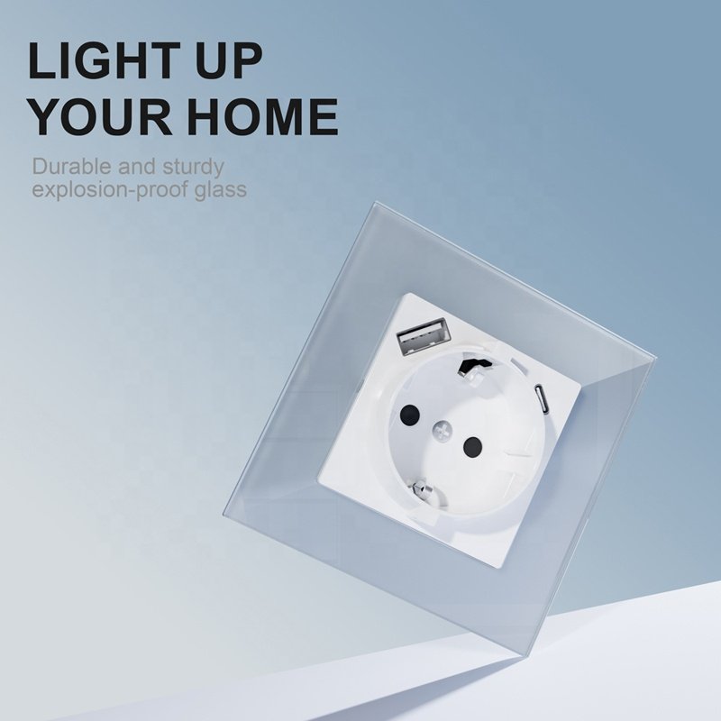 EU 220V/250V 16A Power Outlet Socket With USB Type C Port Germany Russia France Grounding Wall Plug Socket