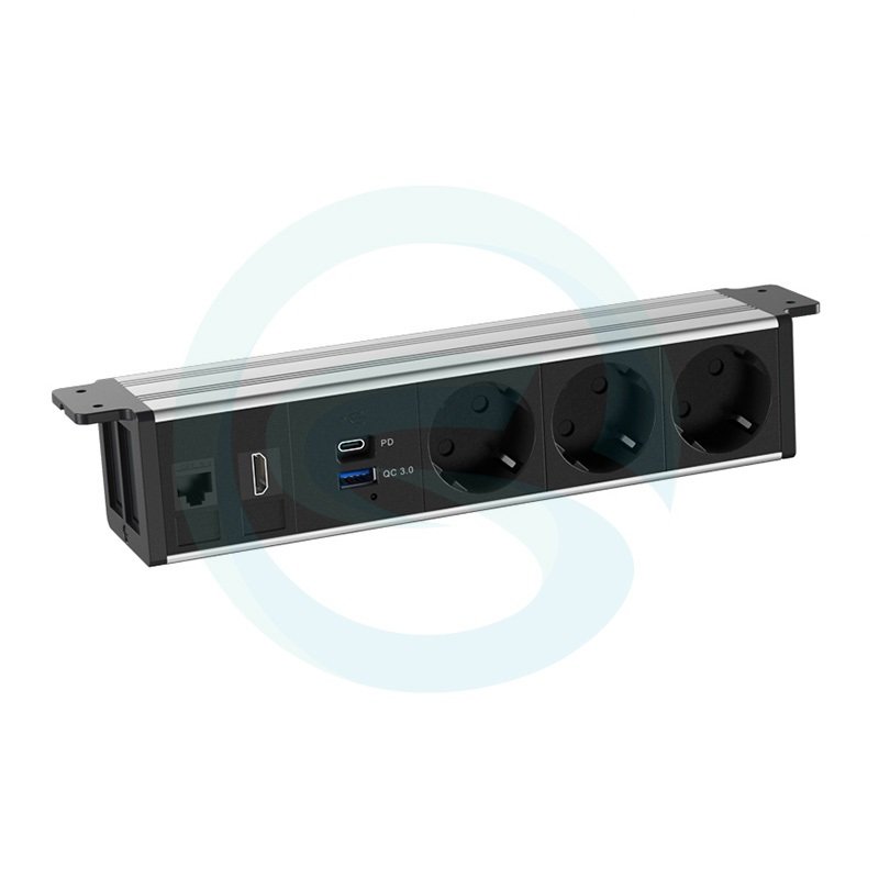 New UK EU Power Plug Office Room Interconnection Box Under Table Bar Socket Under Desk Outlet for Extension Connection