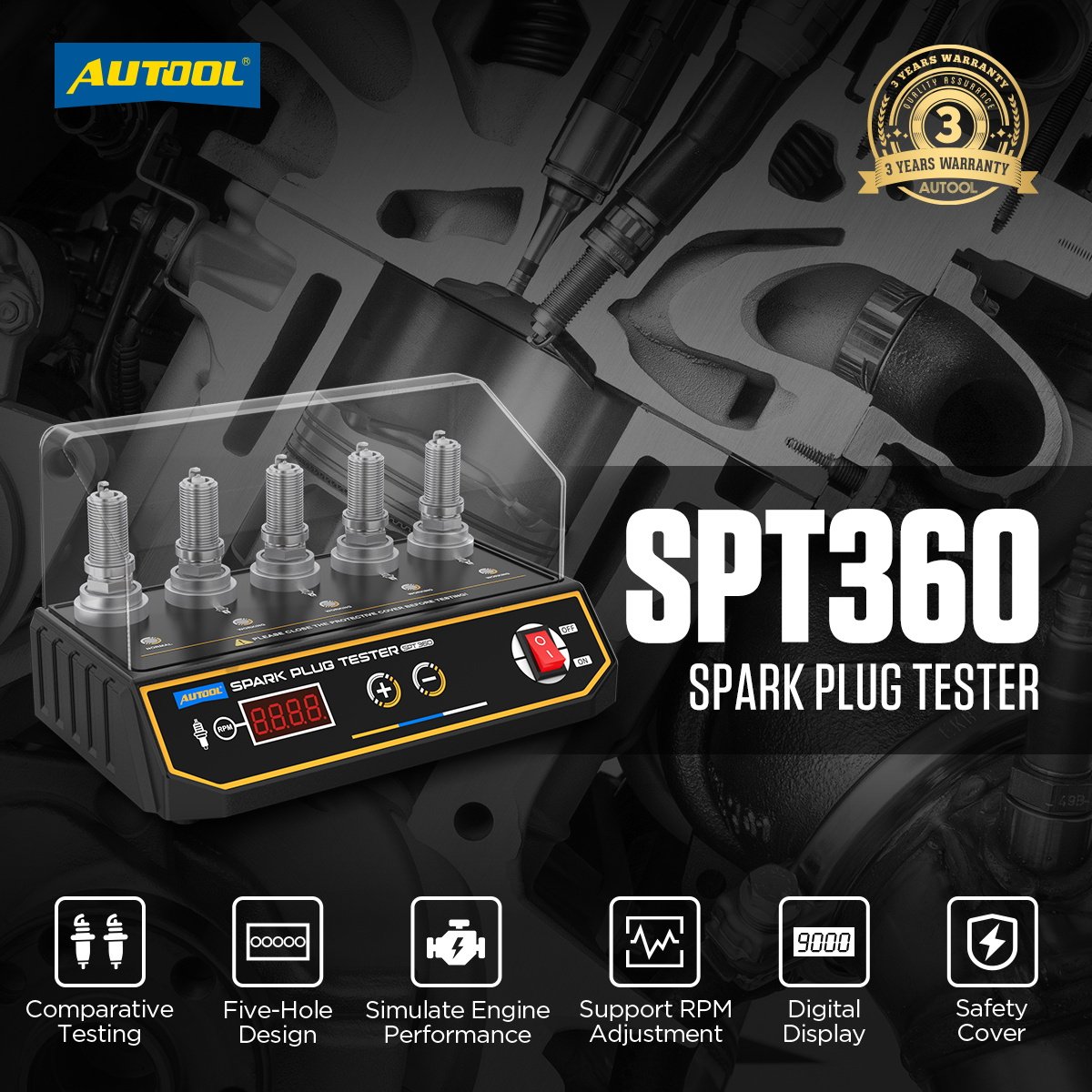 Wholesale AUTOOL SPT360 Digital Car Ignition Comparison Performance Test High Voltage 4 Spark Plug Tester Plugs