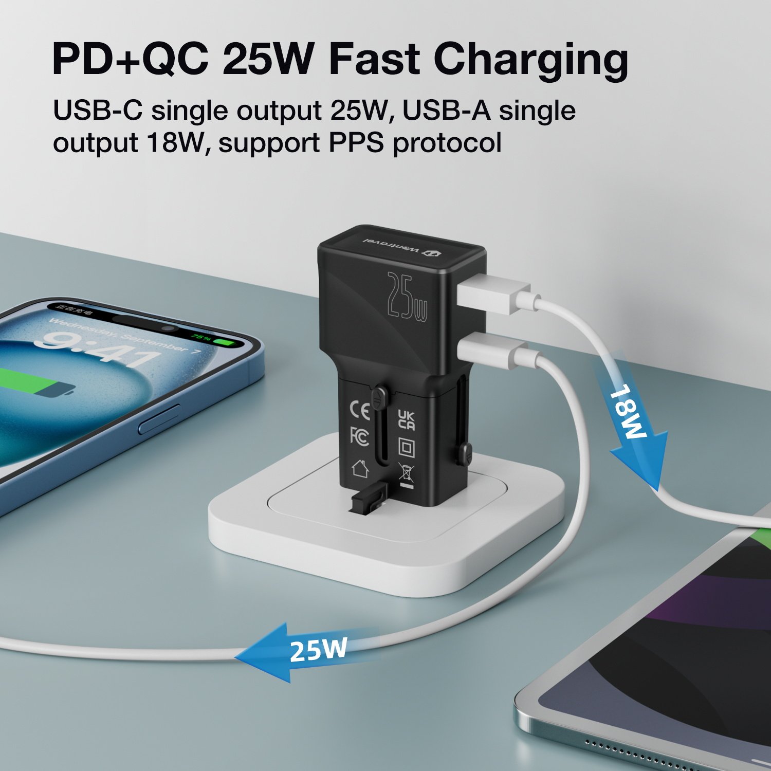 Wontravel New Trend International Power Adaptor Multiple Plug USB 25W PD Quick Charger Pocket Universal Travel Adapter
