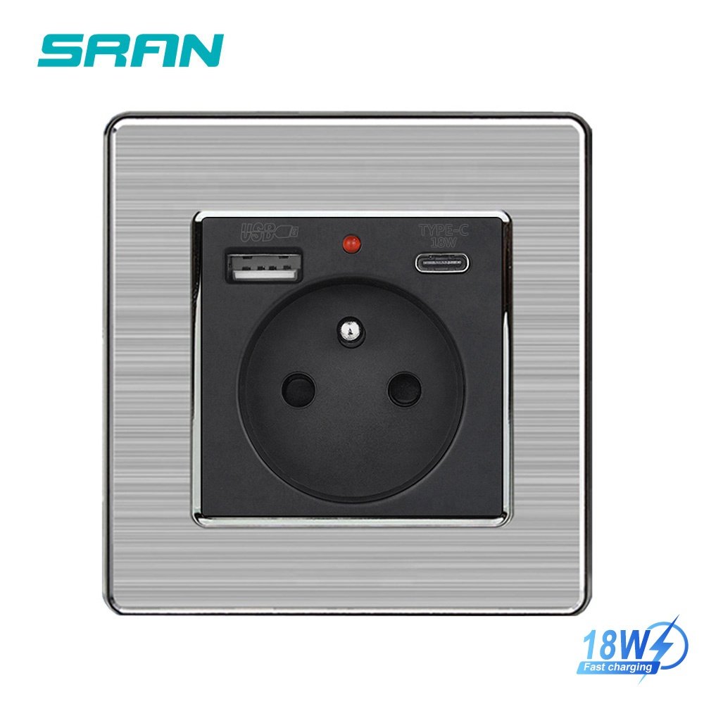 16A European France Socket Electric Power Charging Wall Plug Socket with USB and Type-C