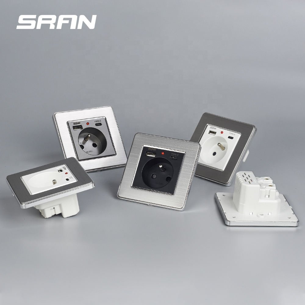 16A European France Socket Electric Power Charging Wall Plug Socket with USB and Type-C