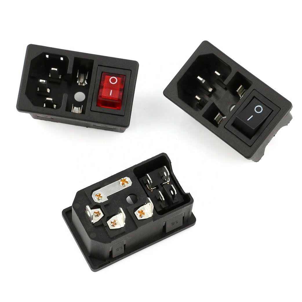 AC-01 Male Socket AC IEC Plug 7pins Panel mounting Inlet Female ac power socket with fuse rocker switch
