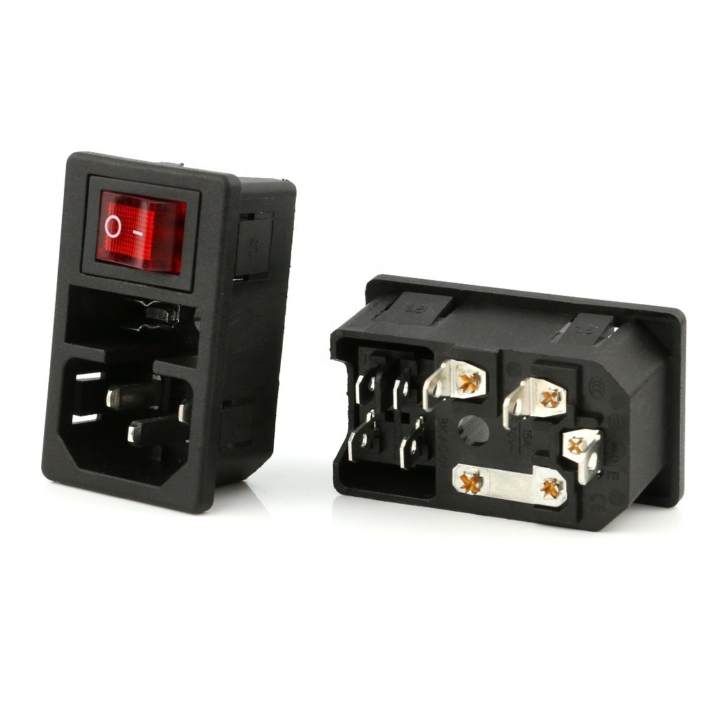 AC-01 Male Socket AC IEC Plug 7pins Panel mounting Inlet Female ac power socket with fuse rocker switch