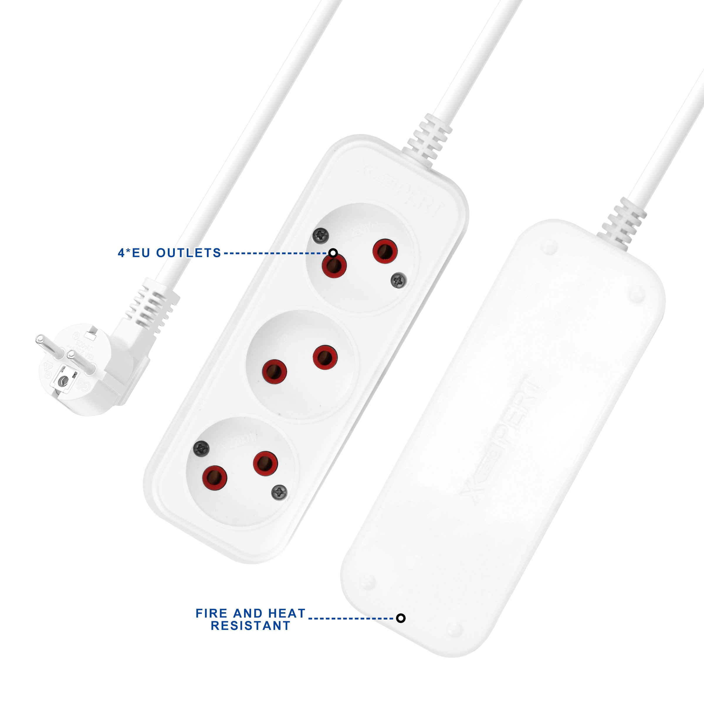 EU Standard Power Strip CE Approval 3 way Outlet EU Plug 2M cable Extension socket