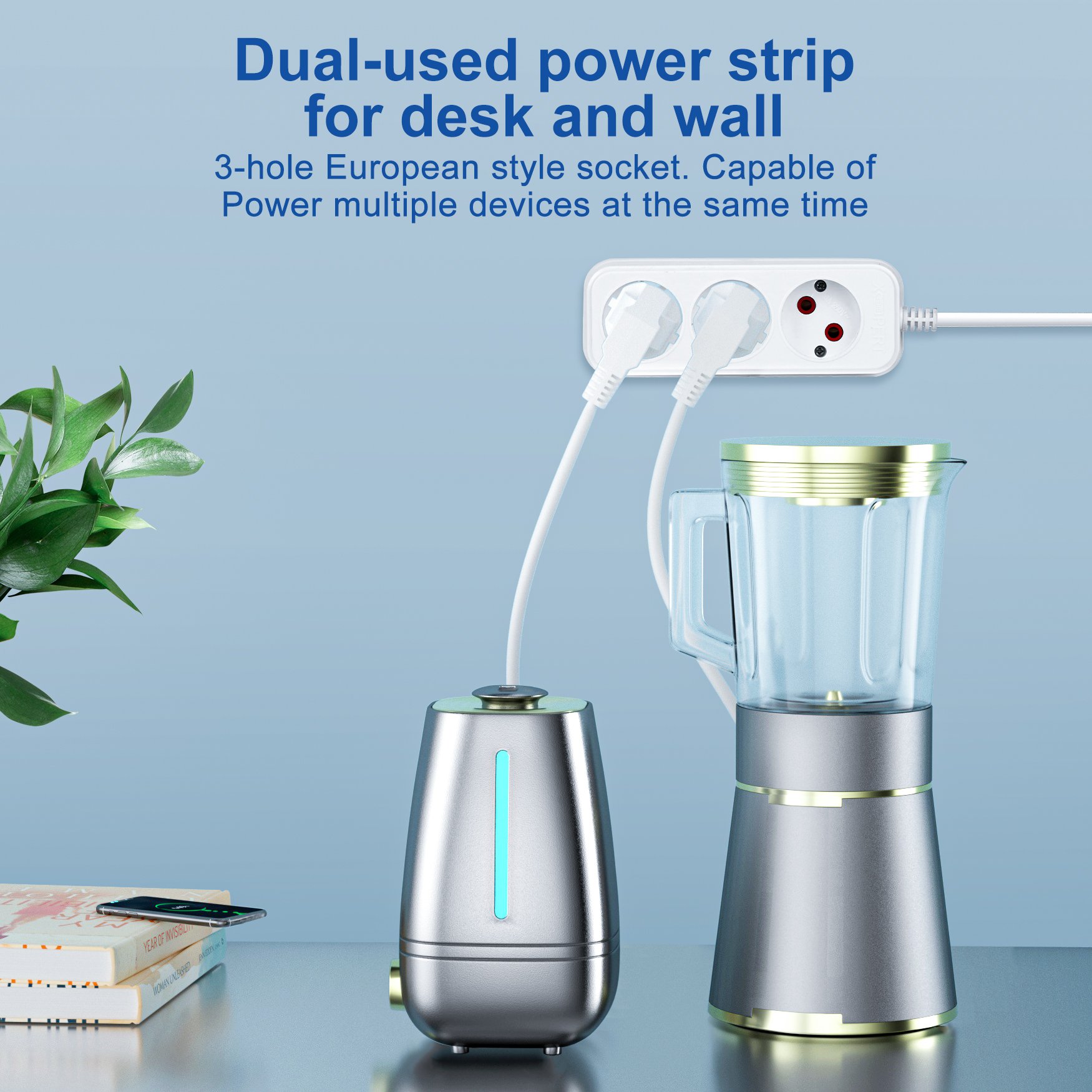EU Standard Power Strip CE Approval 3 way Outlet EU Plug 2M cable Extension socket
