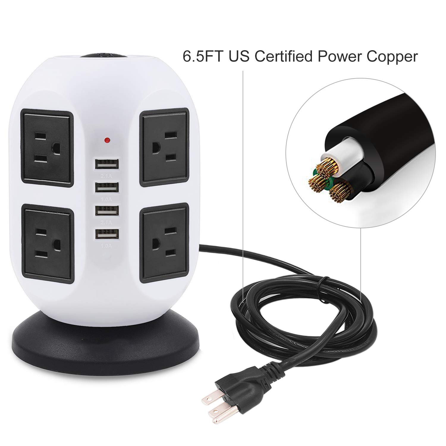 Power Strip Tower with USB C Ports Surge Protector with 6 FT Extention Cord, Multi Outlet Tower for Home Office Desk, Dorm Room