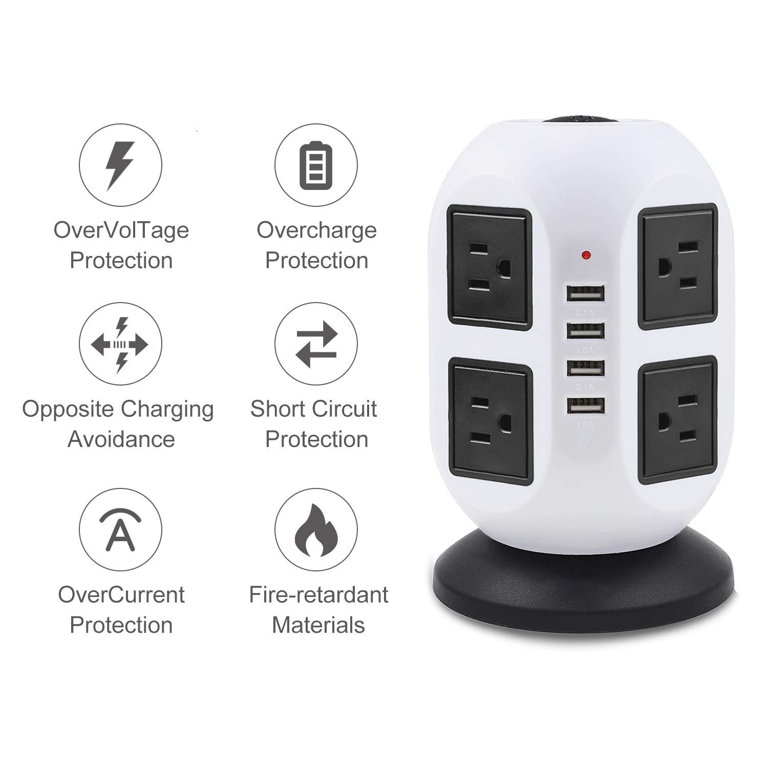 Power Strip Tower with USB C Ports Surge Protector with 6 FT Extention Cord, Multi Outlet Tower for Home Office Desk, Dorm Room