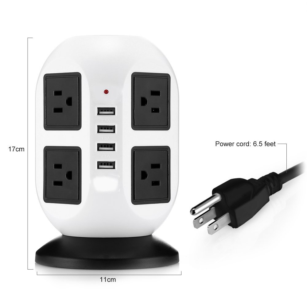Power Strip Tower with USB C Ports Surge Protector with 6 FT Extention Cord, Multi Outlet Tower for Home Office Desk, Dorm Room