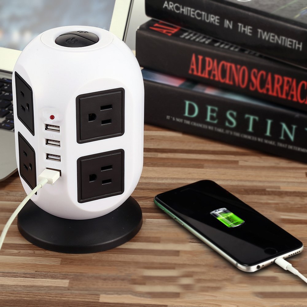 Power Strip Tower with USB C Ports Surge Protector with 6 FT Extention Cord, Multi Outlet Tower for Home Office Desk, Dorm Room