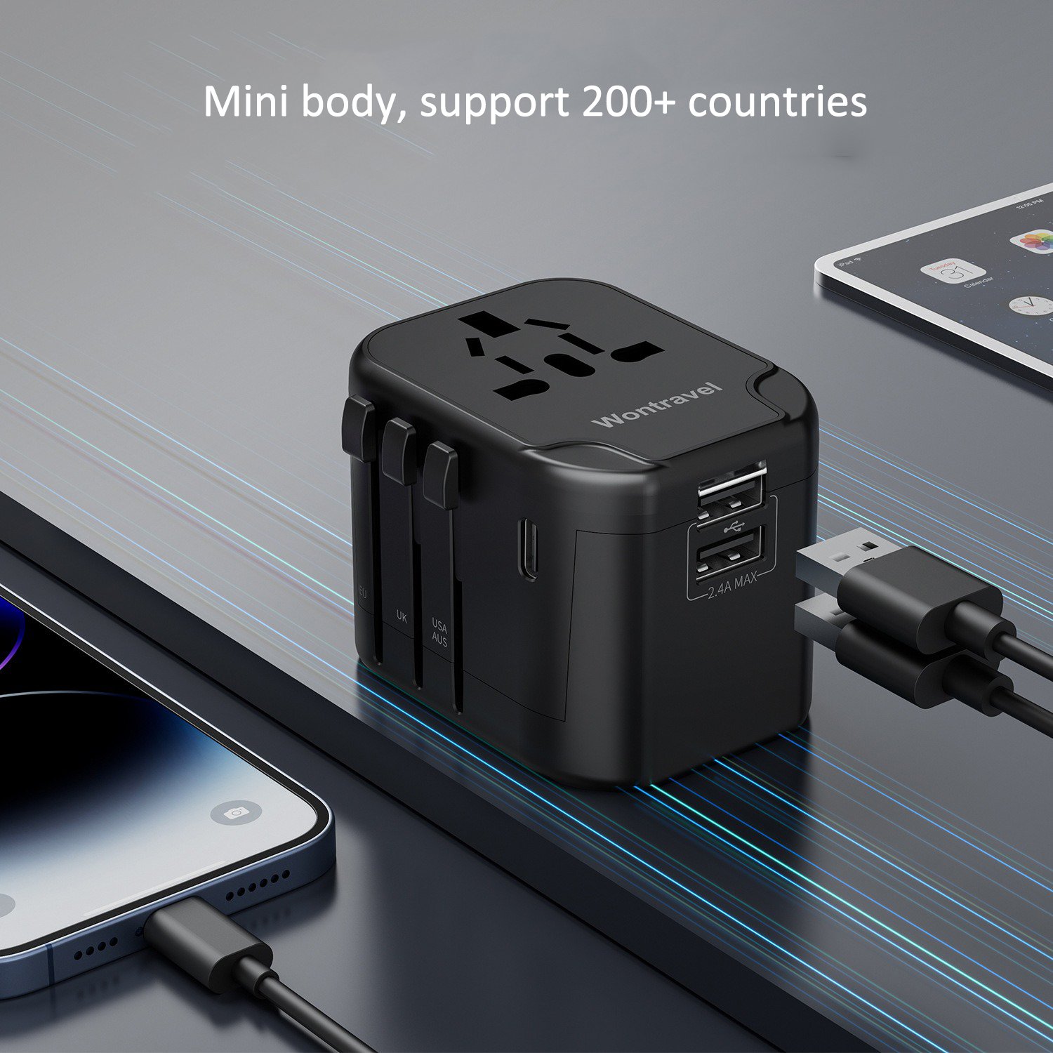 Worldplug international multi plug USB TYPE C socket, worldwide power adaptor universal travel plug mini adapter charger