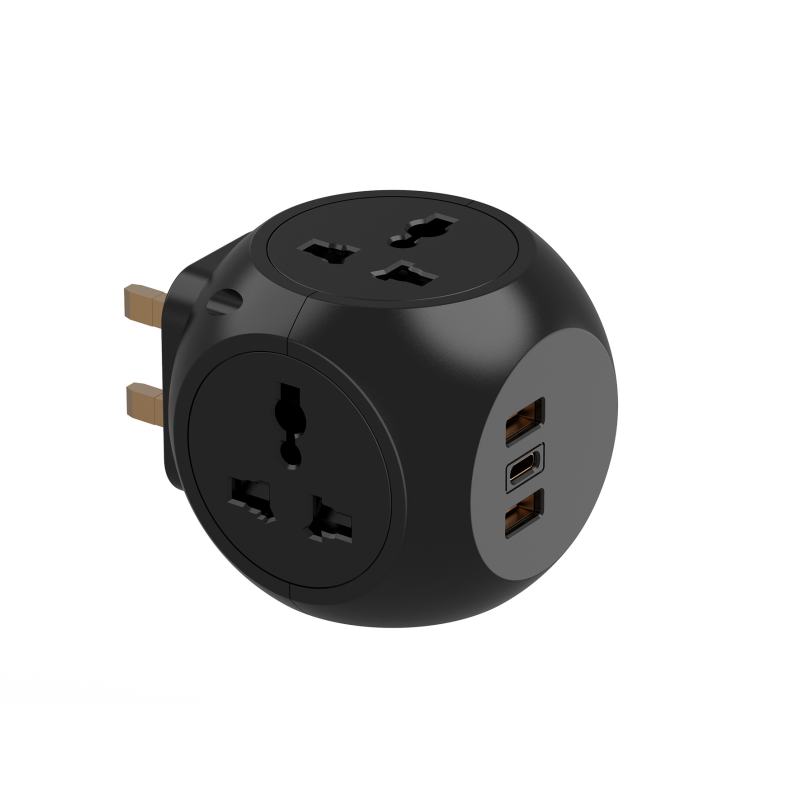 Custom Logo UK US India Standard Multi-Function Socket Small Square 4 Socket 3 USB Plug socket Cube adapter