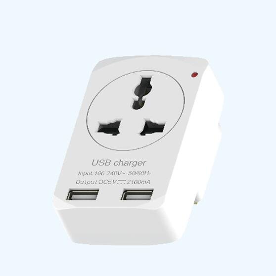 13A 250V Multi socket UK to 3 universal plug adaptor with indicator light and 2 way USB( DC5V, 2.1A)