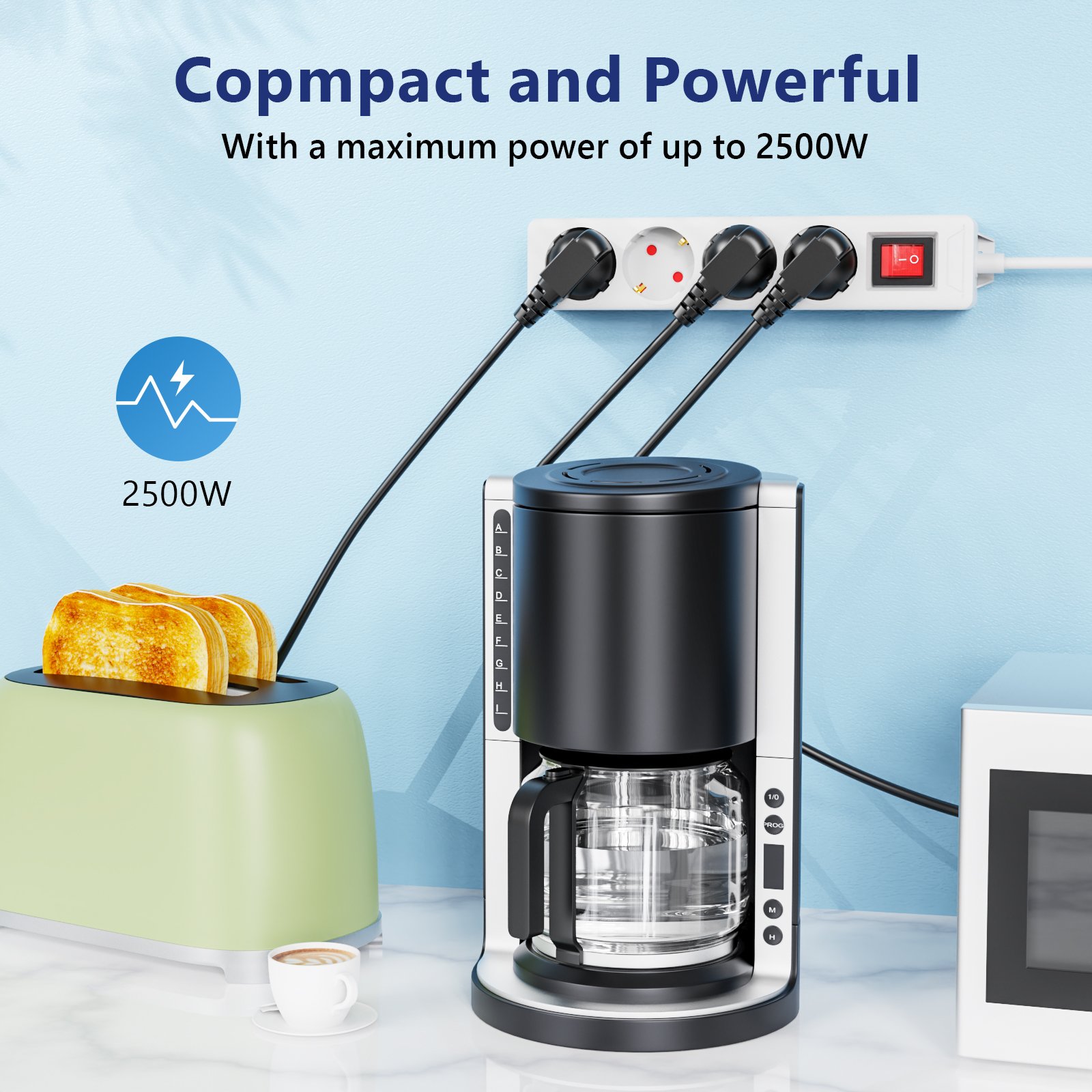 EU electric power strip 3 socket surge protector universal 3 pin plug outlet extension cable with safe protector