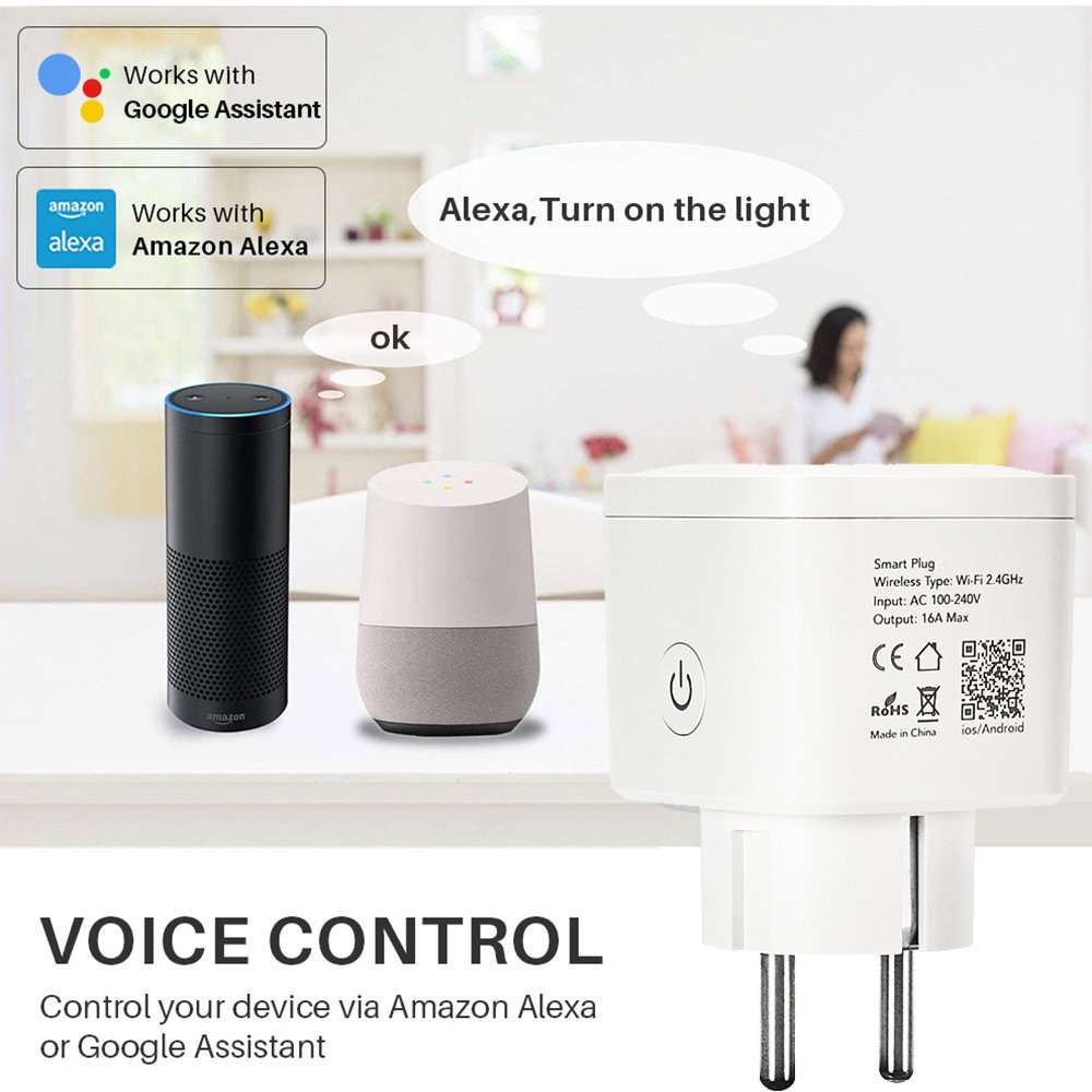 Tuya Smart Life 16A WiFi Smart Plug with EU Socket Remote Control Energy Monitoring Works Alexa Google Assistant EU Standard