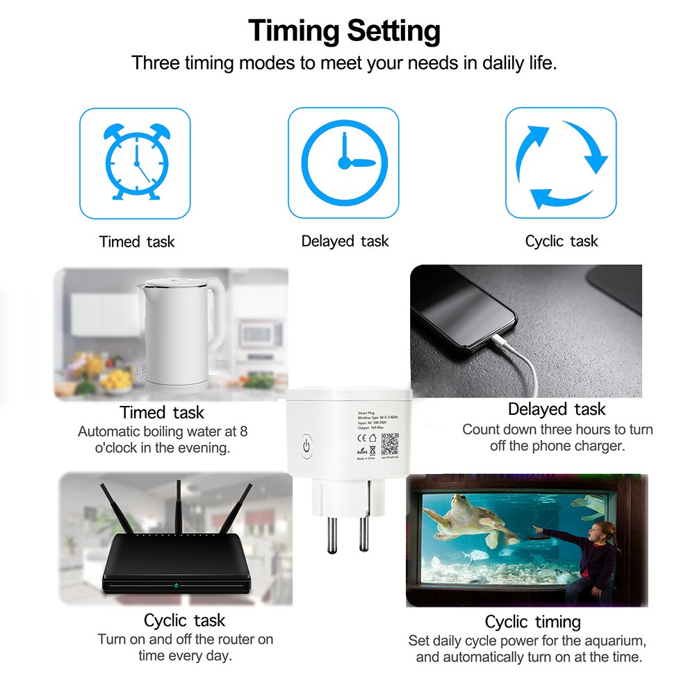 Tuya Smart Life 16A WiFi Smart Plug with EU Socket Remote Control Energy Monitoring Works Alexa Google Assistant EU Standard