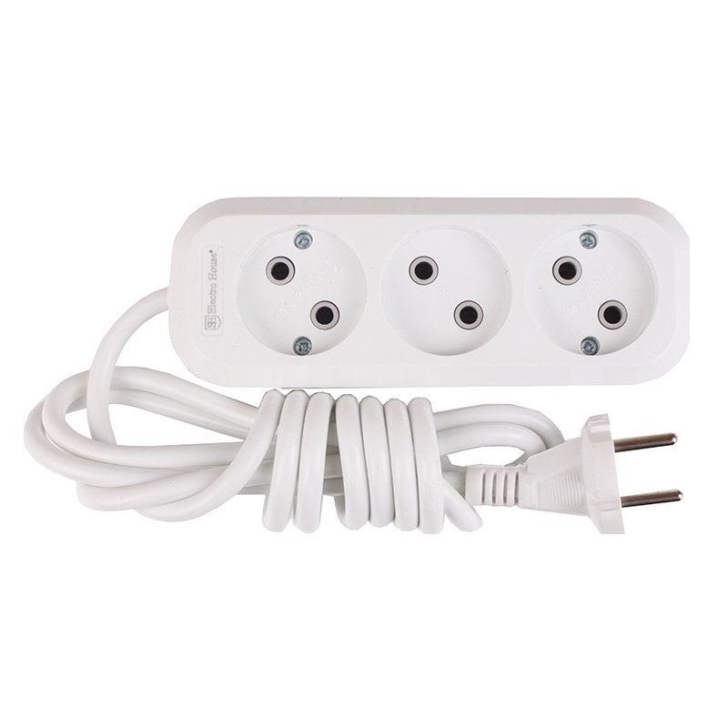 3 Way White Extension Socket Without Grounding 2/3/5 Meters Cable Electrical Power Strip ABS Plastic EU Plug Switching Socket
