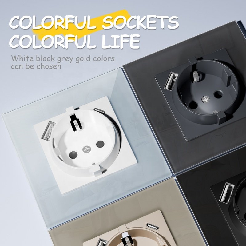 Germany USB Socket Electrical Wall Socket Plug European Standard Single Schuko Socket With USB A USB C Ports