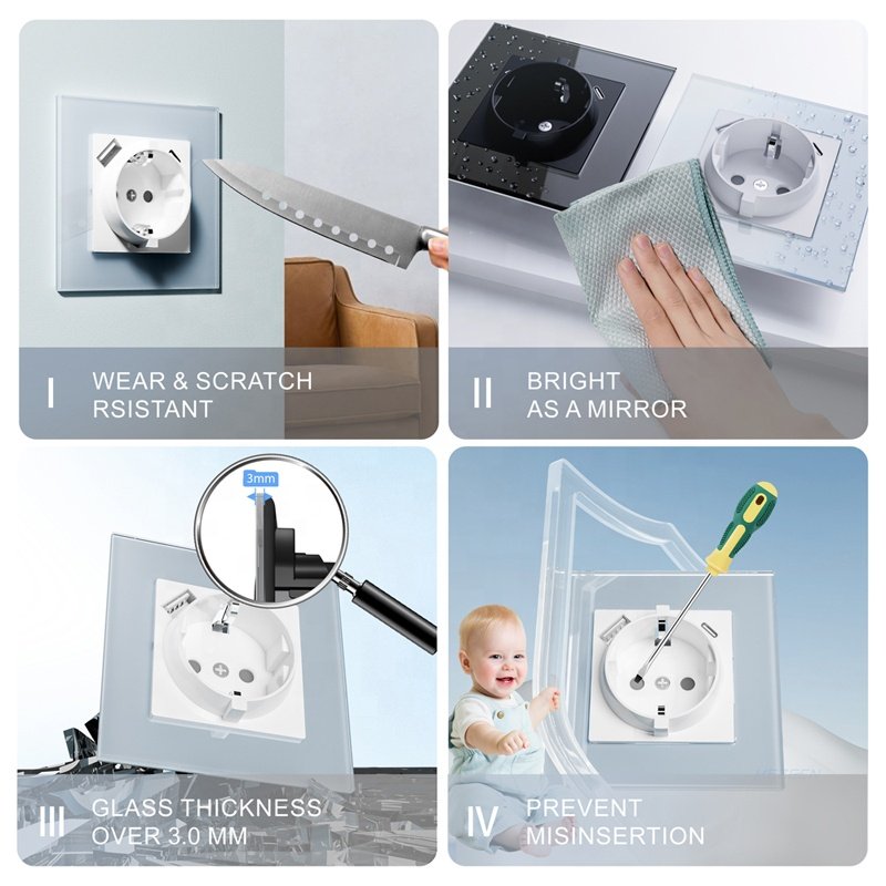 Germany USB Socket Electrical Wall Socket Plug European Standard Single Schuko Socket With USB A USB C Ports