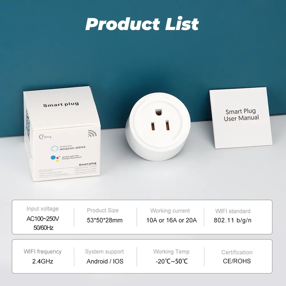 20A 16A US Plug tuya WiFi Wireless Smart Socket with Power Monitoring Works Alexa Google Home