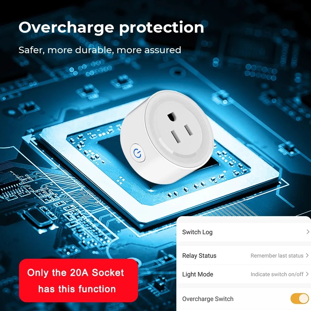 20A 16A US Plug tuya WiFi Wireless Smart Socket with Power Monitoring Works Alexa Google Home
