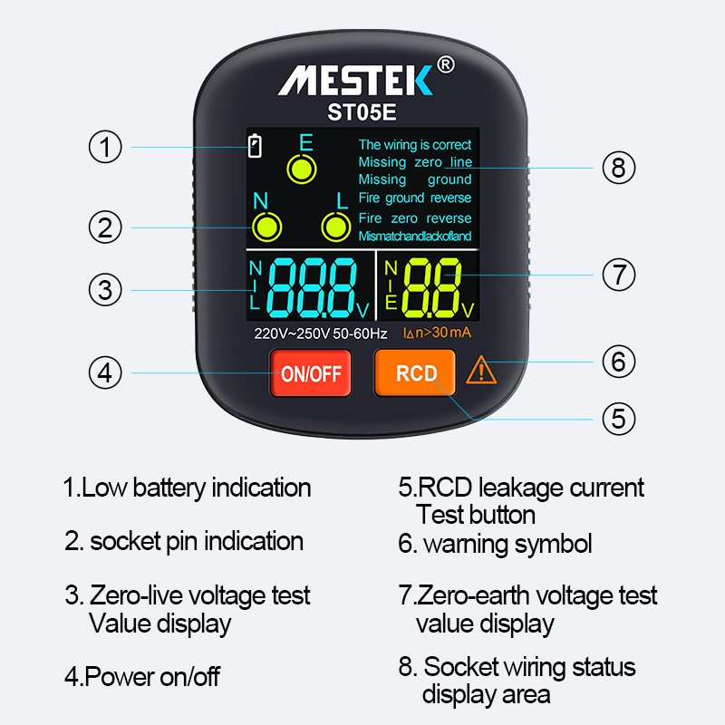 ST05E Socket Standard UK Ground Tester UK Plug Industrial Electric Wall Socket Cheap GFCI RCD Digital Black Socket