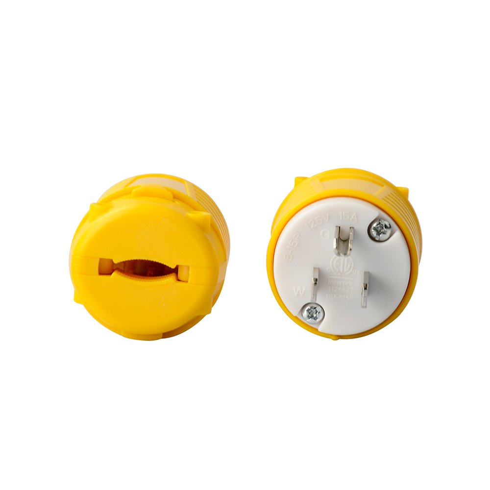 NEMA 5-15P 15 Amp, replacement plug, 125 Volt, Standard Grounding, Extension Cord Ends Male, Yellow