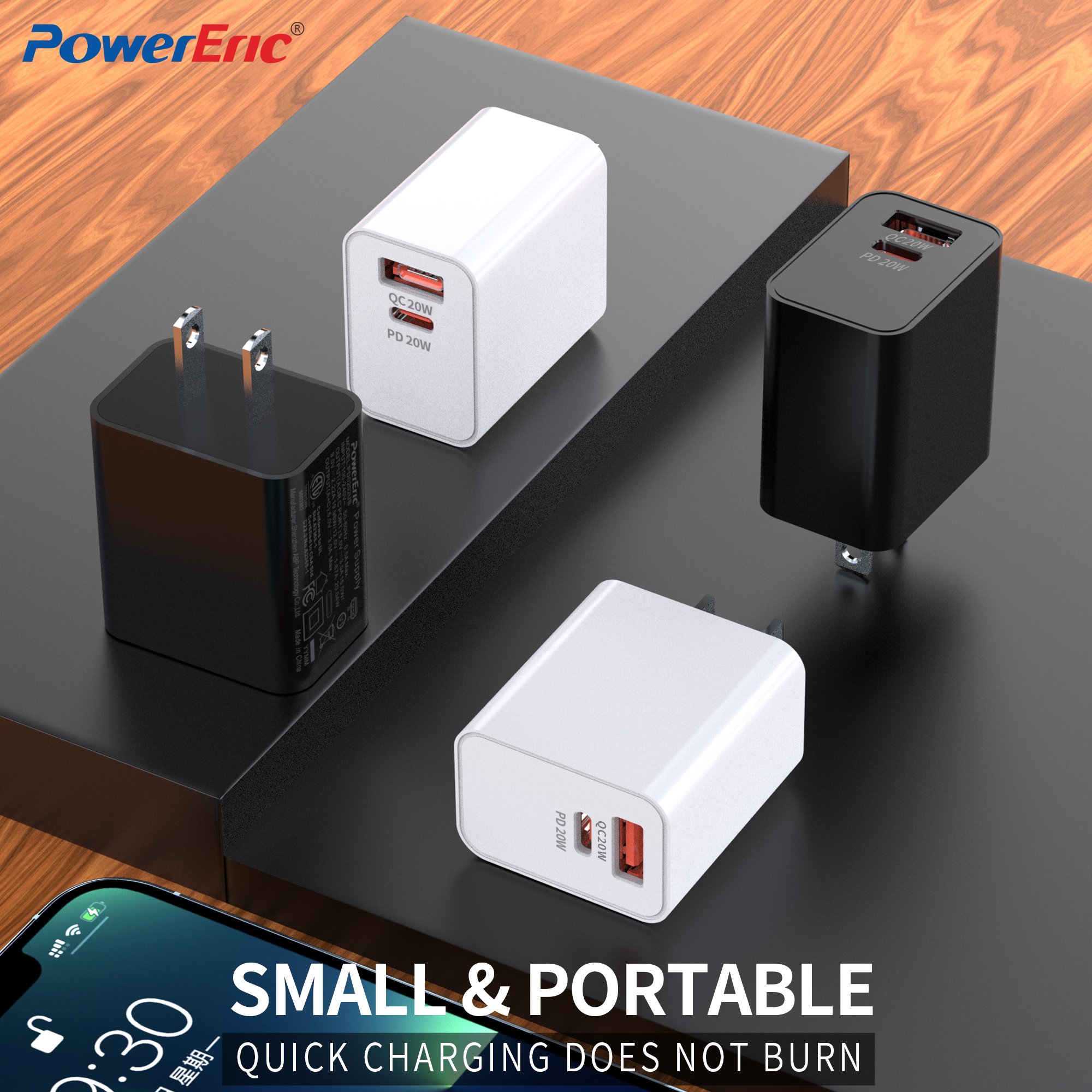 PD20WA + C charger is suitable for the apple mobile phone quick charger head QC3.0 2 mouth travel charger plug