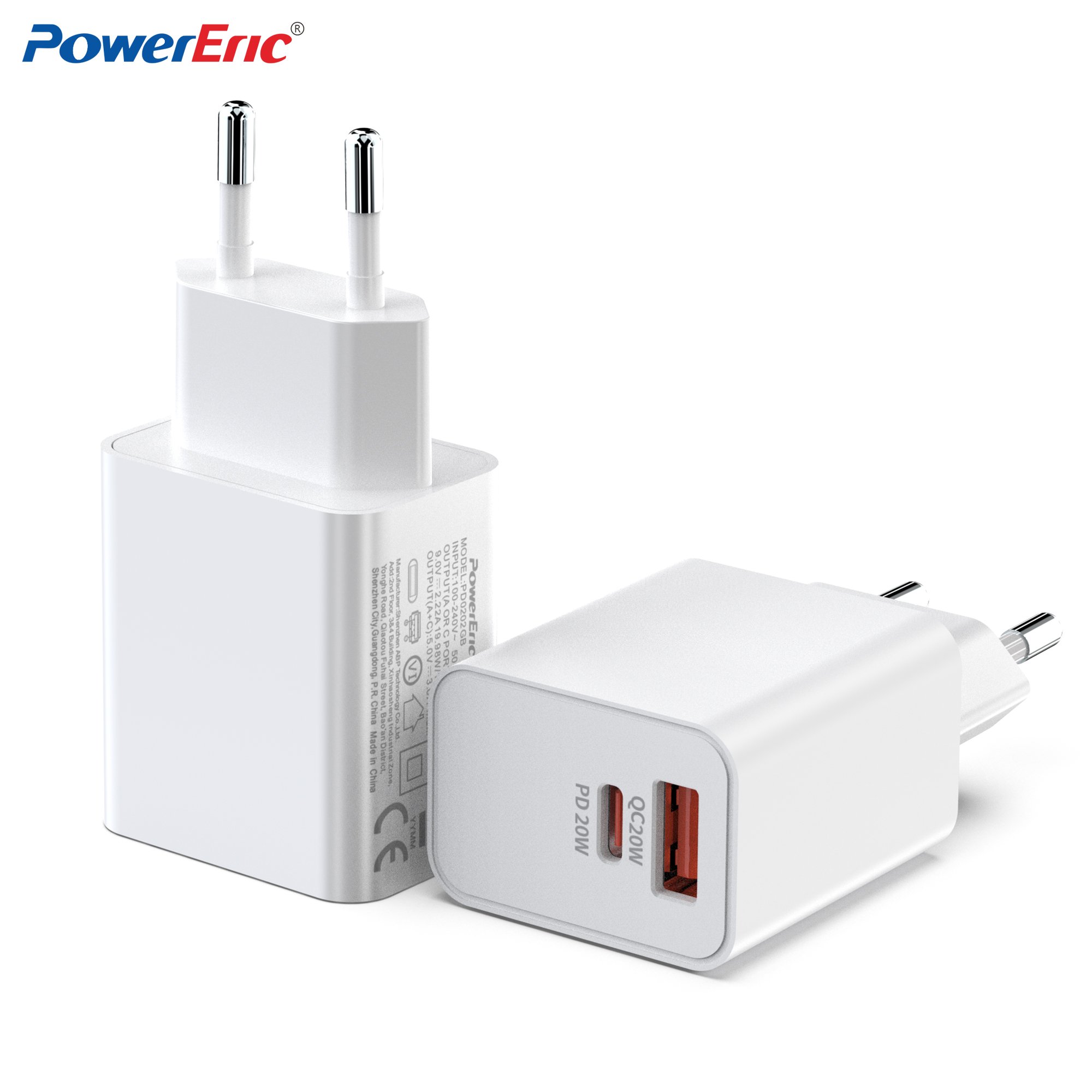 PD20WA + C charger is suitable for the apple mobile phone quick charger head QC3.0 2 mouth travel charger plug