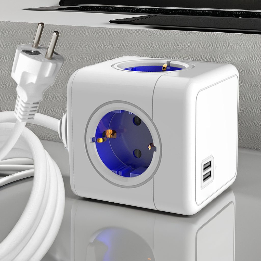 European Power Strip Modern Cube Dual-USB Charging Extension Socket With Plugs And Sockets EU Standard 16A Rated Current