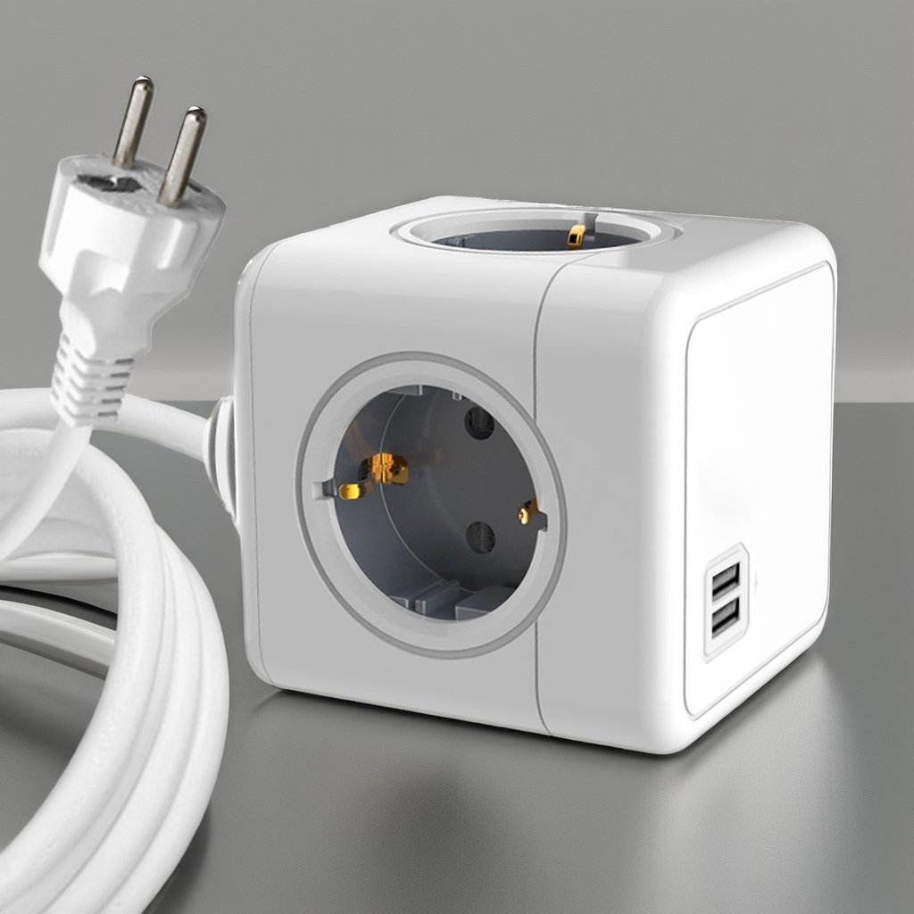European Power Strip Modern Cube Dual-USB Charging Extension Socket With Plugs And Sockets EU Standard 16A Rated Current