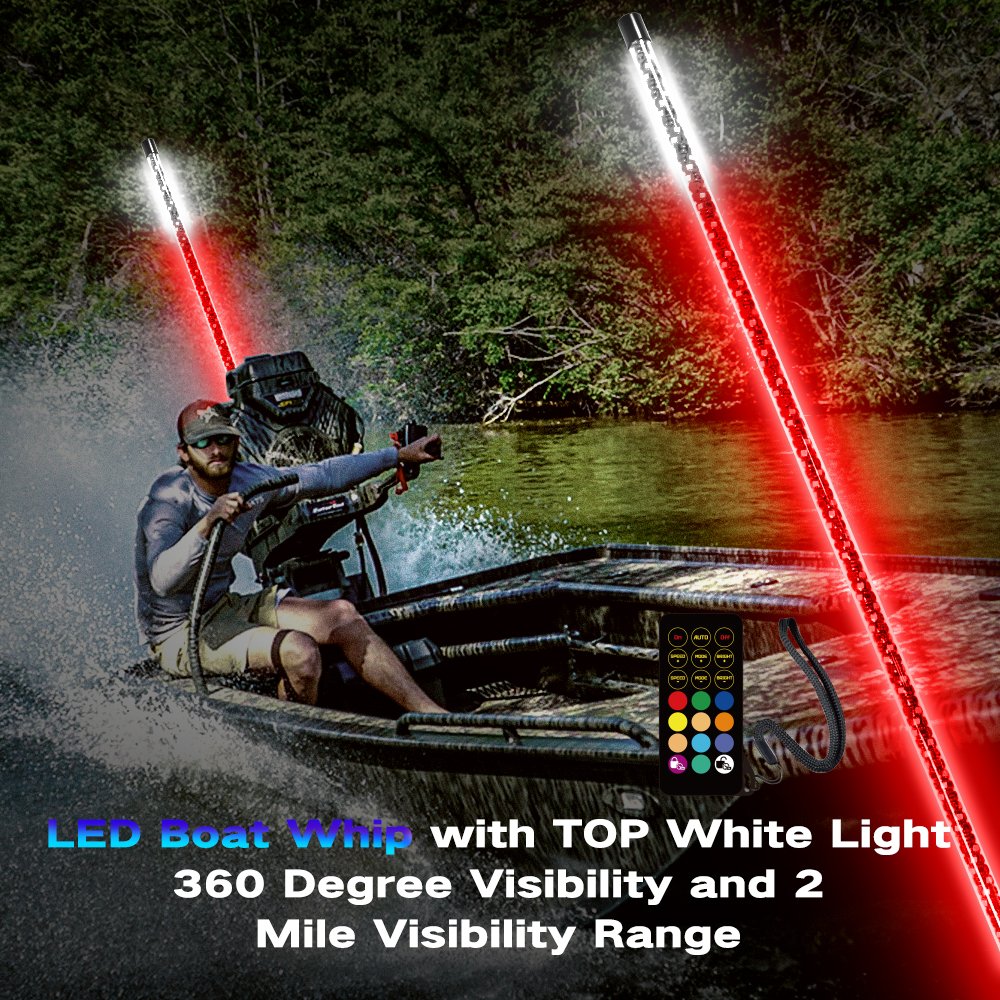 Spiral Boat Whip With Top White Light 3ft 4ft LED All-Around Stern Pole Light Mount Marine Stern Light For Boat Plug and Play