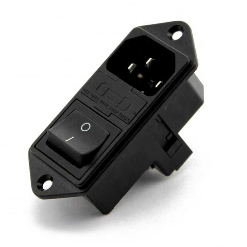 TUV Approved 0717-2S Inlet Switch Two Replaceable Fused 10A 250V IEC C14 AC Power Entry Module Electrical Plug Type