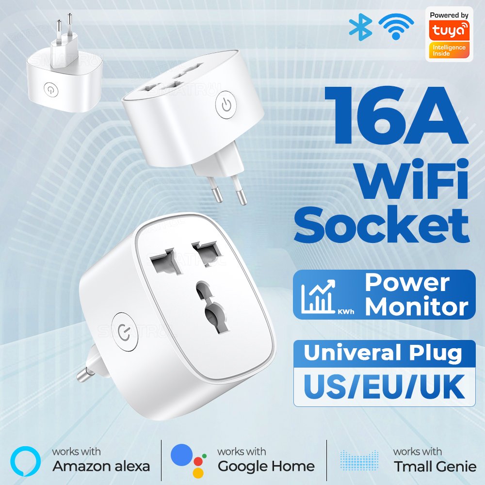 SMATRUL Adapter Smart Life App Voice Google Home Alexa Power Monitor 16A Universal Tuya Wifi Smart Socket Us Eu Uk Plug Outlet